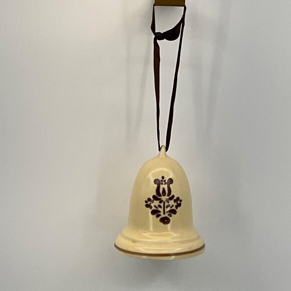 Pfaltzgraff Vintage Ceramic Bell Ornament Brown Floral Design & Ribbon Hanger - Picture 2 of 5